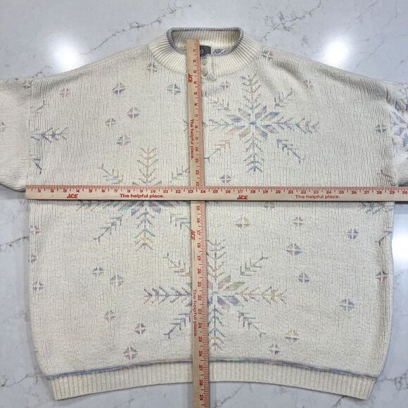 JP Collection Plus 26 / 28 Vtg Cottage Core Winter Sweater Cream Snowflakes - Picture 6 of 9